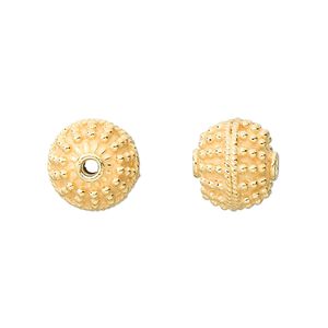 Bead, "vermeil," 12mm beaded round. Sold per pkg of 2.