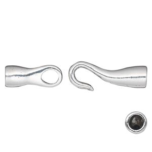 Clasp hook&eye 1pkg1 silver-plated pewter (tin alloy), 44x8mm / fits 5mm cord, antique 1-strand