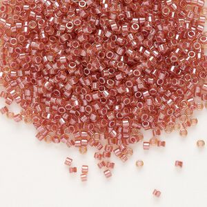 Seed bead, Delica®, glass, pkg/7.5g, #11 round, translucent salmon-lined luster topaz (DB-0913).