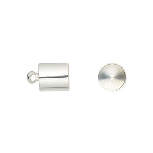 Cord end, glue-in, silver-finish brass, 8.5x8mm, approximately 7.4mm inside diameter. Sold per pkg of 10.