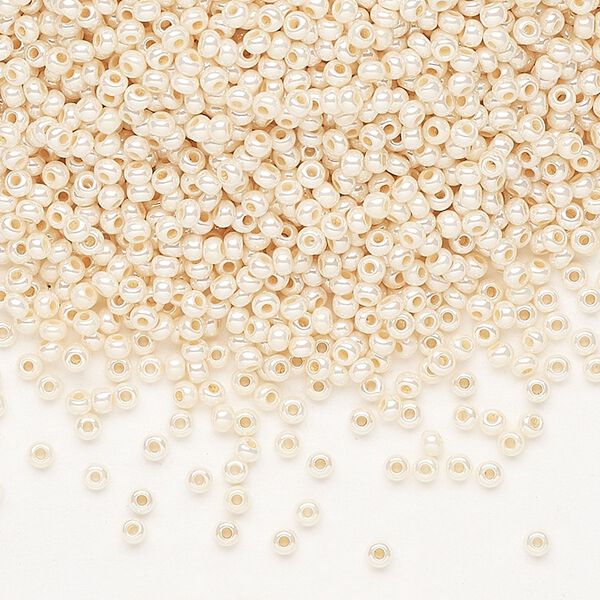 Seed bead, Preciosa Ornela Czech glass, pkg/50g, #11 rocaille, opaque dark shell luster chalkwhite, (46112). image number 0