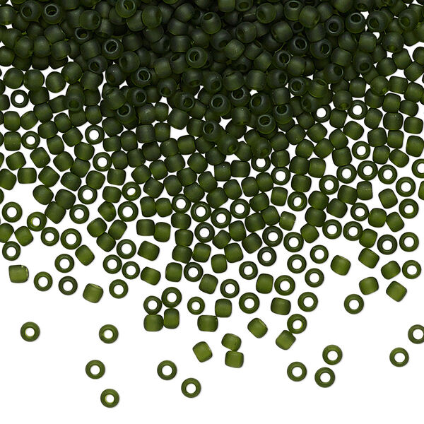 Seed bead, TOHO BEADS®, glass, pkg/250g, #11 round, translucent frosted olivine (TR-11-940F). image number 0