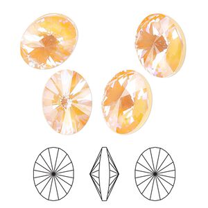 Chaton 4pk crystal peach DeLite, Crystal Passions® 14x10.5mm oval rivoli 4122