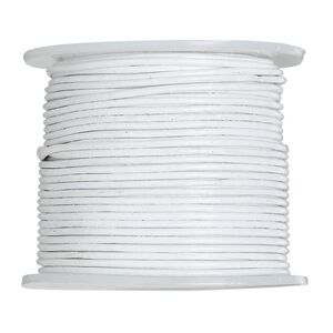Cord, leather (dyed), white, 0.5-0.8mm round. Sold per 25-yard spool.
