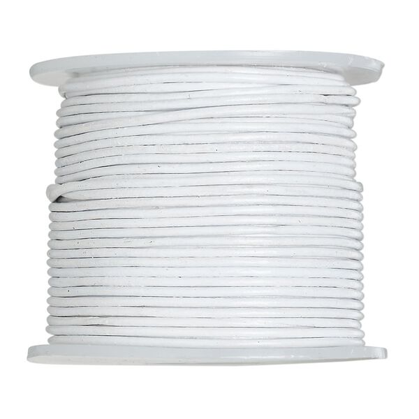 Cord, leather (dyed), white, 0.5-0.8mm round. Sold per 25-yard spool. image number 0