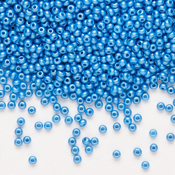 Seed bead, Preciosa Ornela Czech glass, pkg/500g, #11 rocaille, opaque PermaLux dyed sky blue chalkwhite, (22019). image number 0