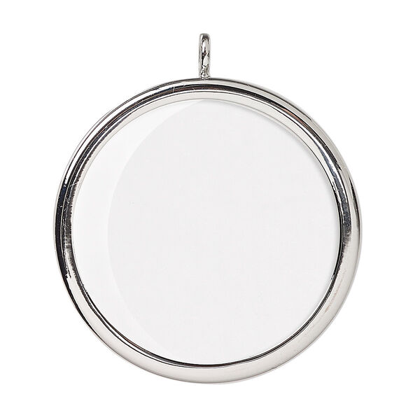 Focal, Lisa Pavelka, glass and silver-plated "pewter" (zinc-based alloy), clear, 32mm round with 30.5mm round bezel setting. Sold individually. image number 0