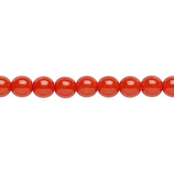 Bead, Czech dipped décor glass druk, red-orange, 6mm round. Sold per 15-1/2" to 16" strand. image number 0