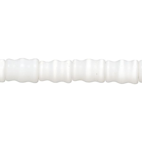 Bead, cat's eye glass (fiber optic glass ), white, 10x6mm-10x8mm carved tube. Sold per 14-inch strand, approximately 35 beads. image number 0