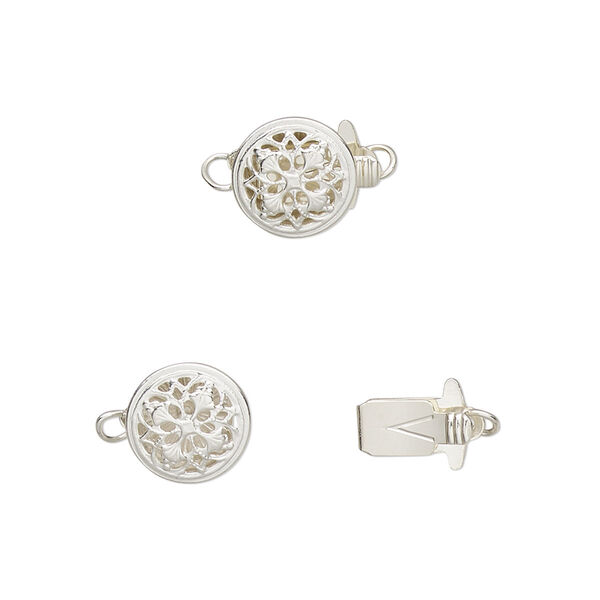 Clasp, tab, sterling silver, 9mm filigree round. Sold individually. image number 0