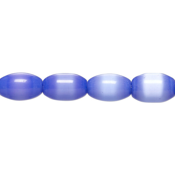 Bead, cat's eye glass (fiber optic glass), cobalt blue, 10x7mm-11x8mm barrel. Sold per 15-inch strand, approximately 30 beads. image number 0