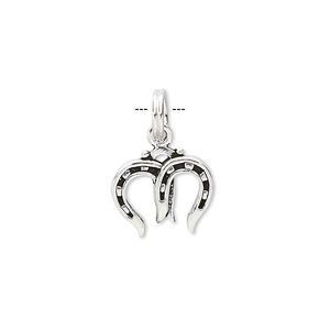 Charm, antiqued sterling silver, 13x10mm double horse shoe. Sold individually.