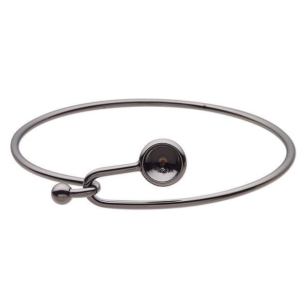 Bracelet, Almost Instant Jewelry®, bangle, black-finished brass, 17mm wide with SS39 rivoli glue-in setting and hook closure, 7-1/2 inches. Sold individually. image number 0
