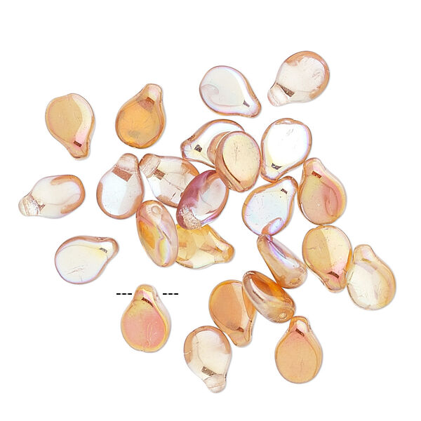 Bead, Preciosa Pip™, Czech pressed glass, translucent apricot AB, 7x5mm top-drilled pip. Sold per pkg of 30. image number 0