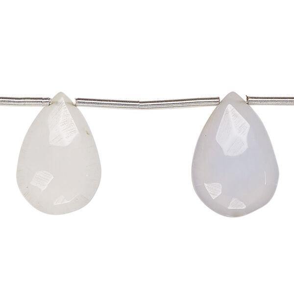 Blue chalcedony 1pkg7, hand-cut top-drilled faceted puffed teardrop bead natural graduated 15x11mm-22x14mm image number 0