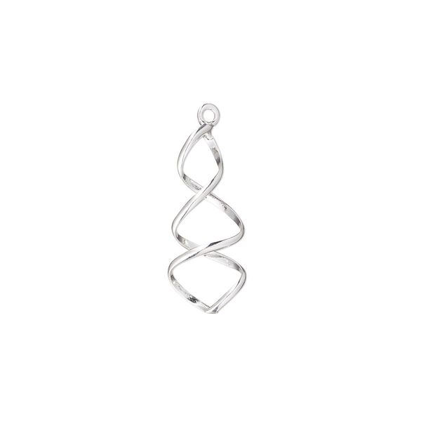 Drop, sterling silver, 19.5x8mm 3D spiral. Sold individually. image number 0