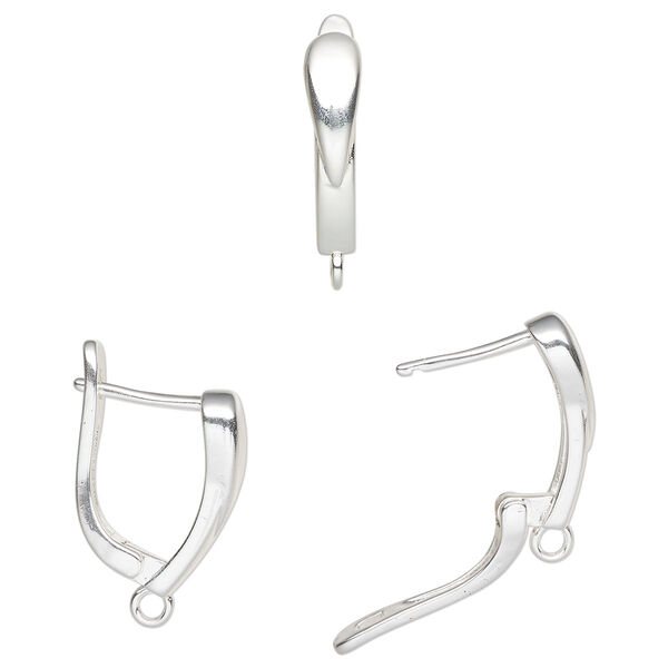 Ear wire, silver-finished brass, 18mm leverback with shield and closed loop, 17 gauge. Sold per pair. image number 0