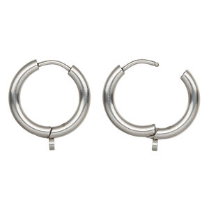 Earring hoop 1pkg2 stainless steel, 17mm round / hinged / endless / perpendicular closed loop, 18 gauge 1 pair