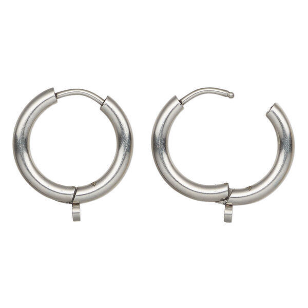 Earring hoop 1pkg2 stainless steel, 17mm round / hinged / endless / perpendicular closed loop, 18 gauge 1 pair image number 0
