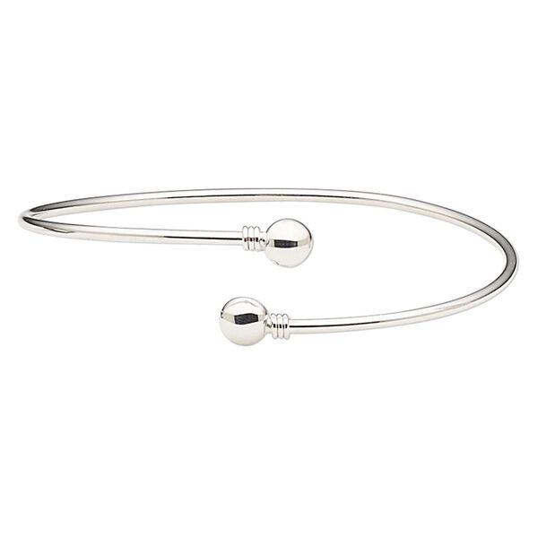 Bracelet, cuff, Create Compliments®, sterling silver, 2mm wide with 7mm domed round, 8-inch adjustable. Sold individually. image number 0