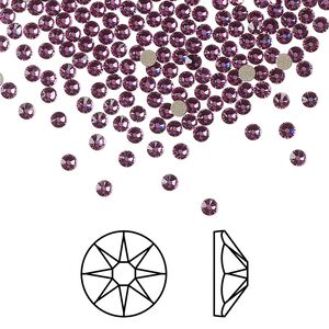 Flat back 144pk dark rose foil back, Crystal Passions® 2.1 to 2.3mm rose round SS7 2058