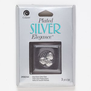 Bead, lacquer and silver-plated brass, 8.5mm heart with cutout design. Sold per pkg of 3.