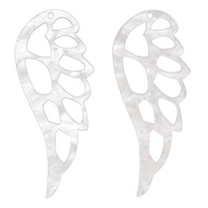 Focal, resin, white, 58x24mm cutout wing. Sold per pkg of 4.