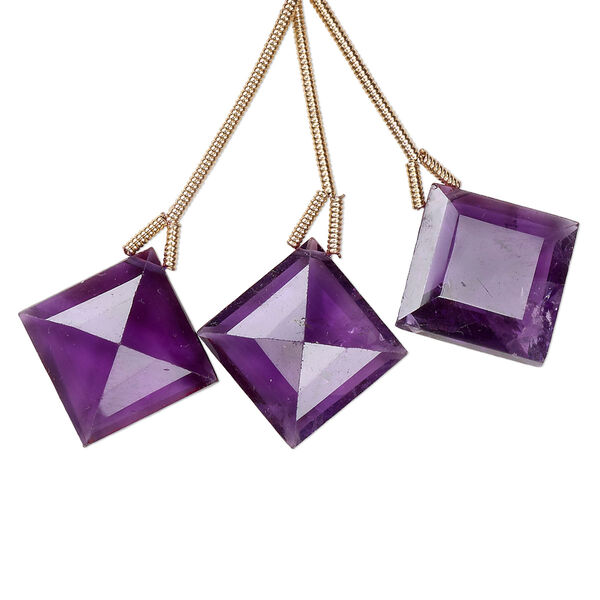 Bead, amethyst (natural), dark, 18x18mm hand-cut top-drilled faceted diamond, B+ grade, Mohs hardness 7. Sold per pkg of 3 beads. image number 0