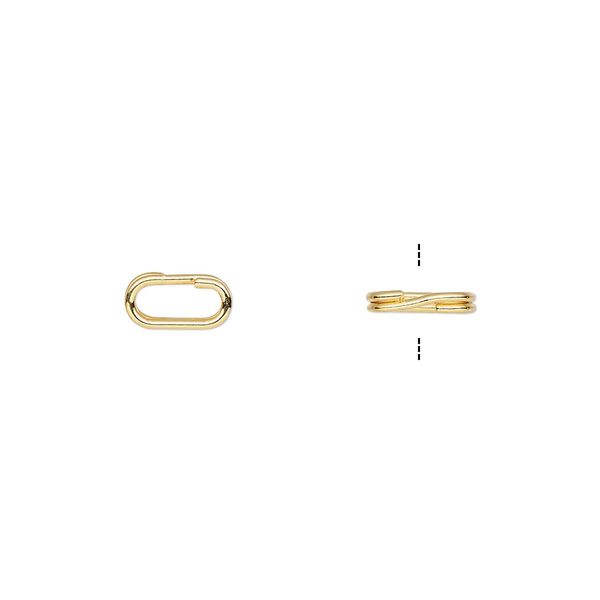 Split ring, gold-plated steel, 8x4mm oval with 6x2mm hole. Sold per pkg of 100. image number 0