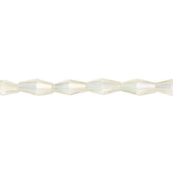 Bead, glass, crystal AB, 8.5x4mm long bicone. Sold per 15-1/2 to 16-inch strand. image number 0
