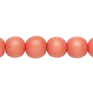 Bead, Taiwanese cheesewood (dyed / waxed), orange, 9-10mm round. Sold per pkg of (2) 15-1/2" to 16" strands.