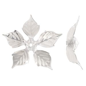 Component, silver-finished brass, 32x30mm leaves. Sold per pkg of 4.