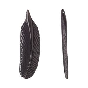 Focal, arang wood (natural), black, 67x19mm hand-carved side-drilled double-sided feather. Sold individually.