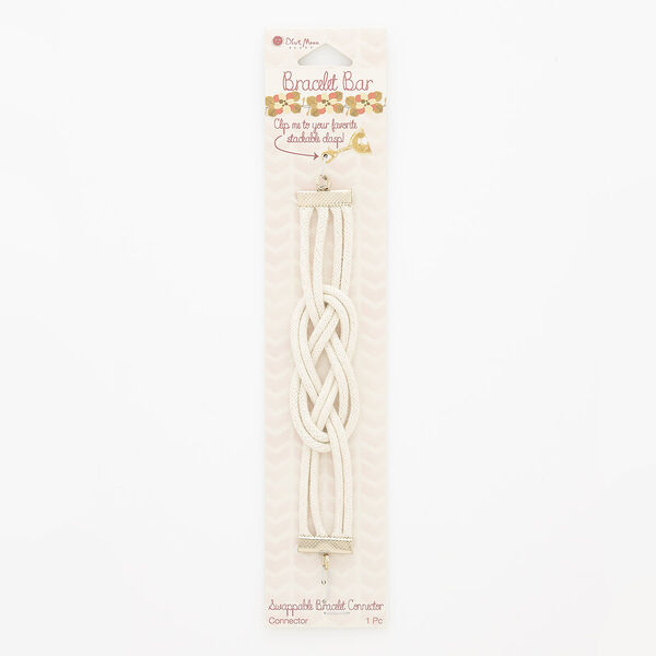 Bracelet component, cotton and gold-finished steel, cream, 25mm wide with infinity knot, 6 inches. Sold individually. image number 0