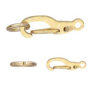 Clasp self-closing hook 1pkg12, 11x5mm hook / 5mm jump ring, gold-finished brass 1-strand