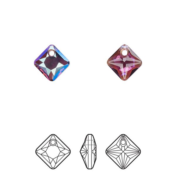 Drop 4pk amethyst shimmer, Crystal Passions® 9mm pendant princess cut 6431 image number 0