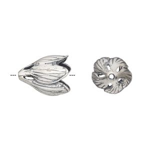 Bead cap, antiqued sterling silver, 13x11mm flower, fits 8mm bead. Sold individually.