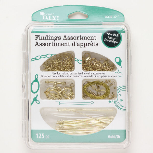 Finding assortment 1pkg125 brass mixed sizes shapes, gold finish image number 0