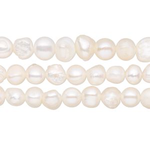 Pearl, cultured freshwater (bleached), pkg/(3) 15.5 to 16 inches, 5-9mm flat-sided potato, D grade.