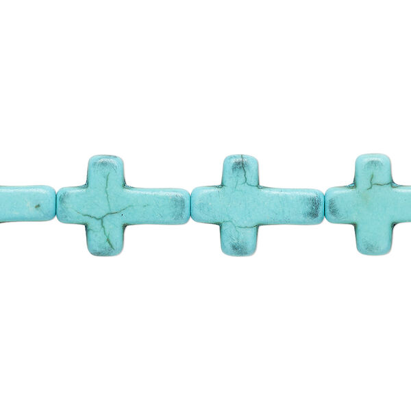 Bead, "turquoise" (resin) (imitation), light blue, 16x12mm flat cross. Sold per 15-inch strand. image number 0