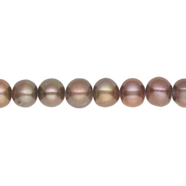 Pearl, cultured freshwater (dyed), copper peacock, 5-6mm semi-round, D grade, Mohs hardness 2-1/2 to 4. Sold per 15-inch strand. image number 0