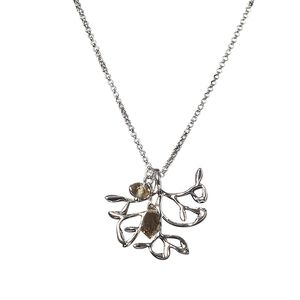 Necklace, glass and imitation rhodium-plated "pewter" (zinc-based alloy), smoke, 32x30mm tree branch, 16 inches with 3-inch extender chain and lobster claw clasp. Sold individually.