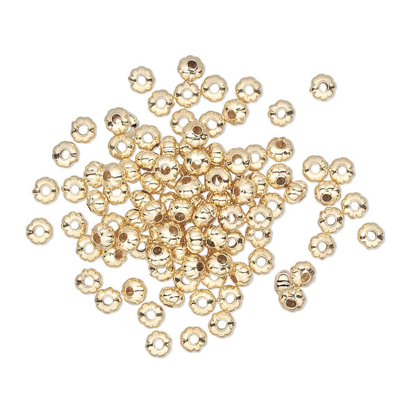 Bead, gold-plated brass, 3x2mm corrugated rondelle. Sold per pkg of 100. image number 0