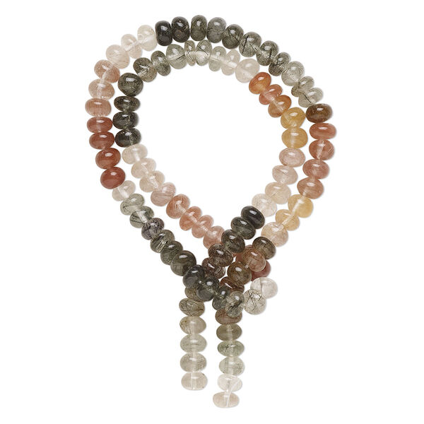 Bead, multi-quartz (natural), 5x3mm-6x4mm hand-cut rondelle with set pattern, B+ grade, Mohs hardness 7. Sold per 14-inch strand, approximately 95 beads. image number 0