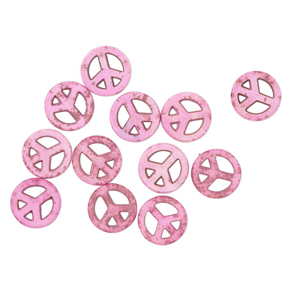 Magnesite 1pkg12, peace sign bead 15mm pink & brown image number 1