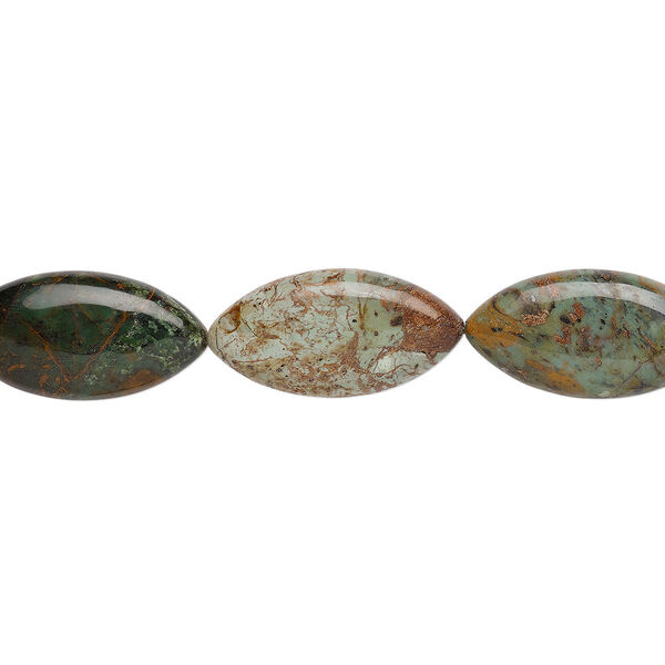 Bead, green "opal" (chalcedony) (natural), 40x20mm flat marquise, B grade, Mohs hardness 5 to 6-1/2. Sold per 15-1/2" to 16" strand. image number 0
