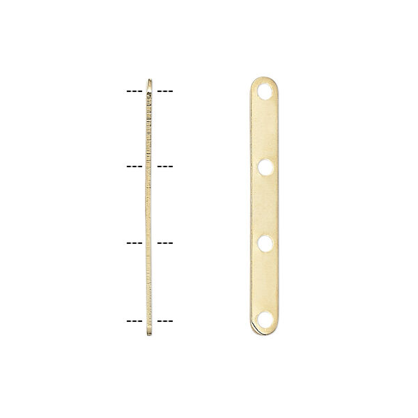 Spacer bar, gold-plated brass, 27x3mm 4-strand, fits up to 8mm beads. Sold per pkg of 100. image number 0