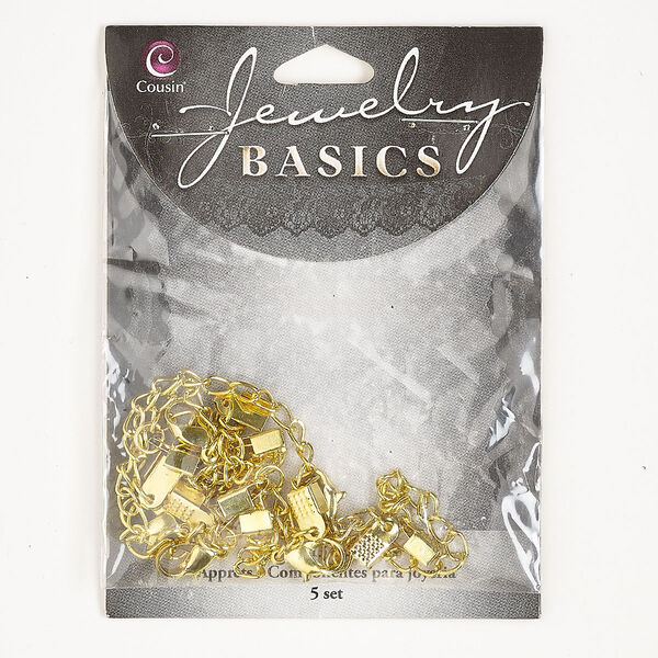 Clasp, fold-over, gold-finished steel, 9x5mm oval with 6x4.5mm fold-over cord ends. Sold per pkg of 5. image number 0