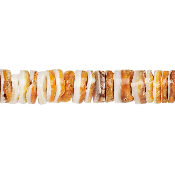 Bead, spiny oyster shell (natural), 8x2mm-8x4mm hand-cut heishi, Mohs hardness 3-1/2. Sold per 15-1/2" to 16" strand. image number 0