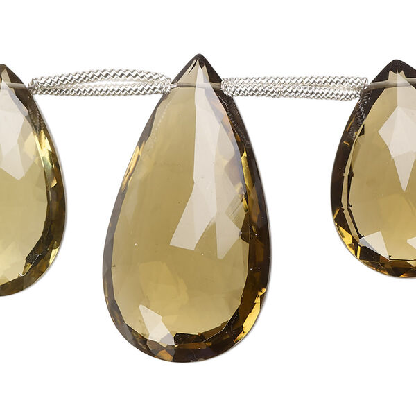 Bead, golden quartz (heated), 22x15mm-38x22mm hand-cut top-drilled faceted puffed teardrop, B grade, Mohs hardness 7. Sold per pkg of 7. image number 0